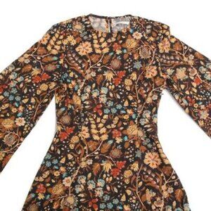 DOEN Long Sleeve Maxi Dress Marron Midnight Toile de Jouy Floral Cotton XXS